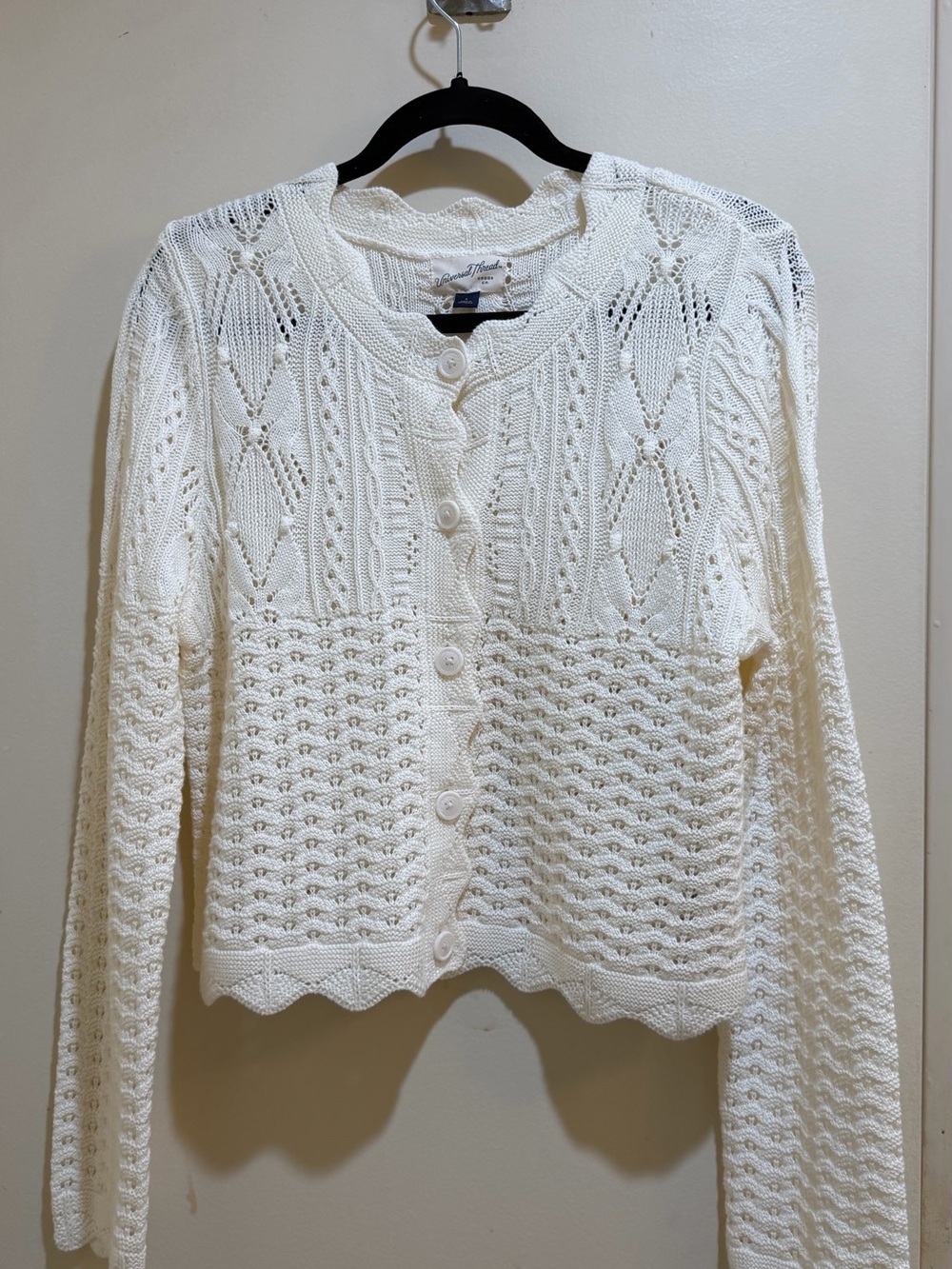 Universal Thread Cream Openwork Knit Button-Front Cardigan